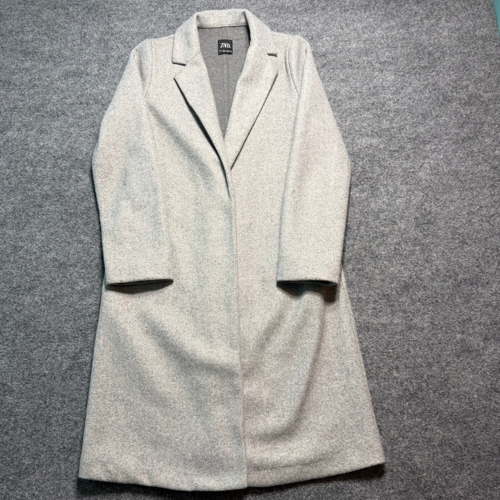 ZARA Heather Gray Longline Open Front Coat Notched Lapel Jacket Small